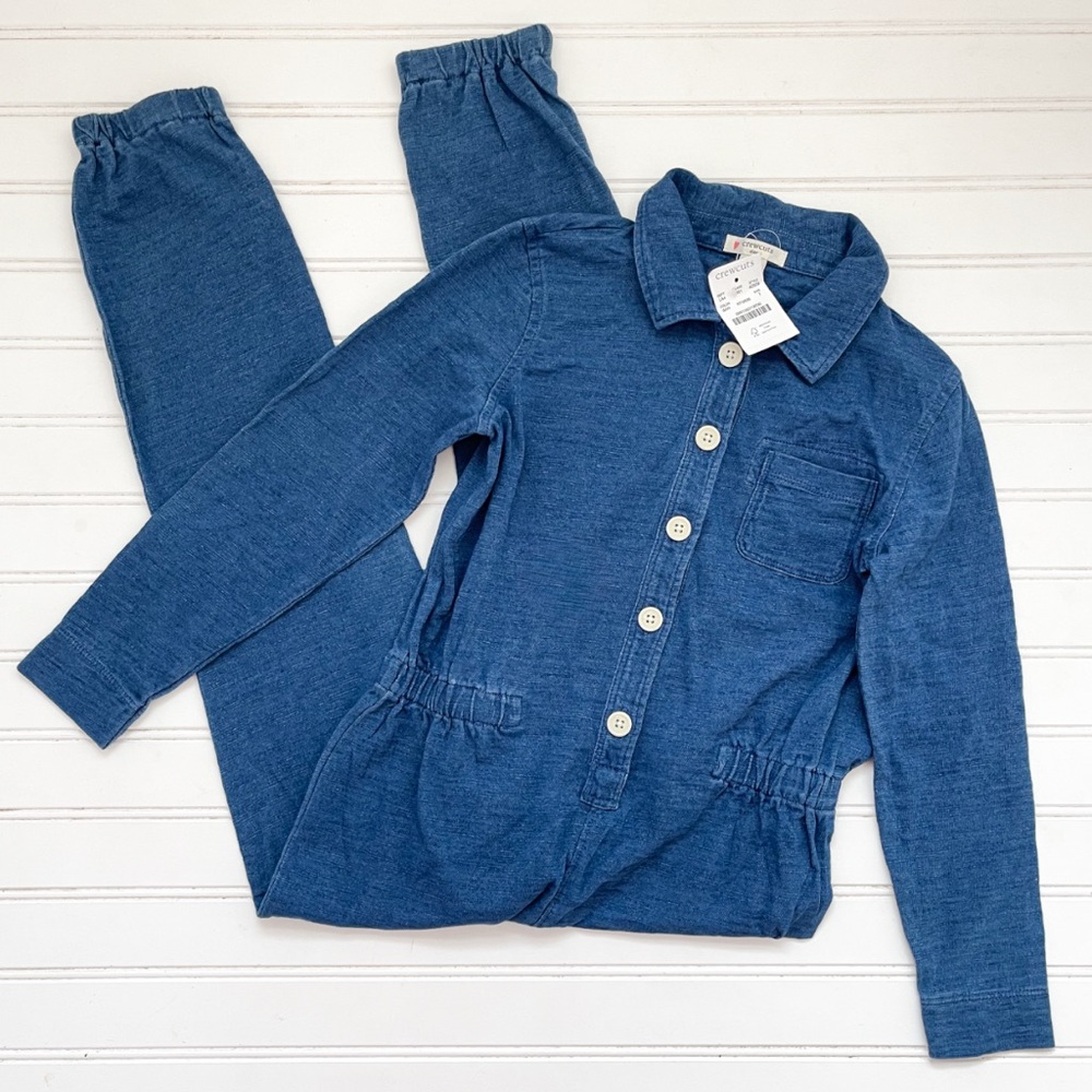 CREWCUTS NWT Comfy Chambray Knit Elastic Waist Long Sleeve Jumpsuit